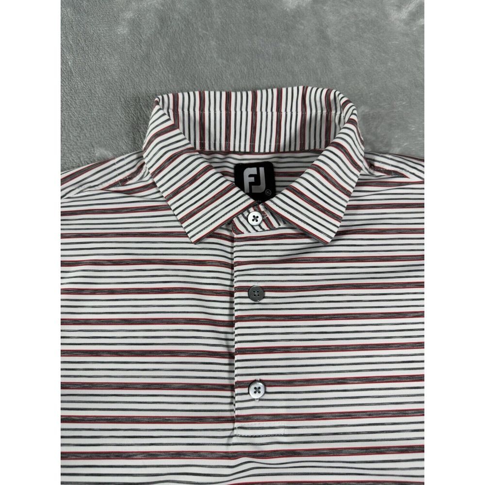 FootJoy Shirt Mens XL Red Black White Striped Polo Golf Performance Logo